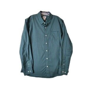 L.L. Bean Shirt Men's Large Regular Green Blue Check Long Sleeve Button-Up